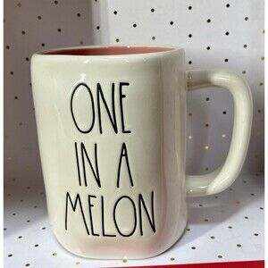 Rae Dunn Artisan Collection ONE IN A MELON White w/Pink Interior Double Sided